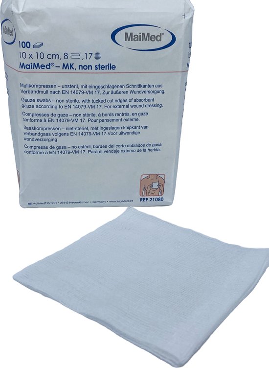 Foto: Maimed non woven gaascompressen 10cm x 10cm 8 laags 100 stuks