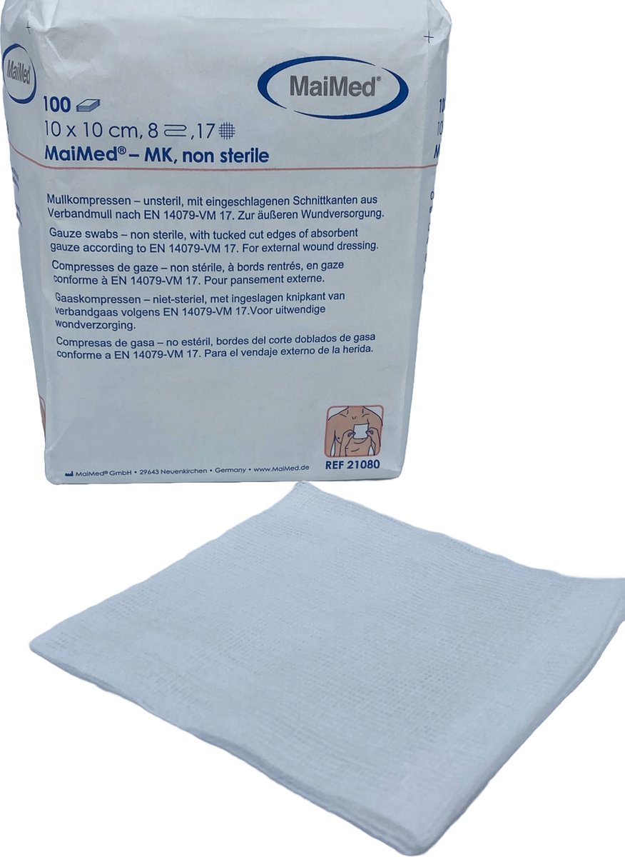 Goedkoopste MaiMed non-woven gaascompressen 10cm x 10cm 8 laags - 100 stuks