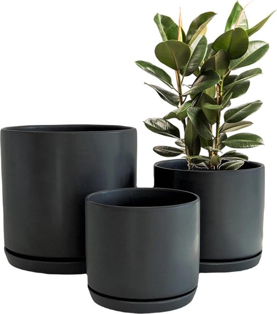 Bloempot 3 stukjes bloempot met 3-laags schotelhouder witte decoratieve keramische bloempot Eenvoudige Plantenbak