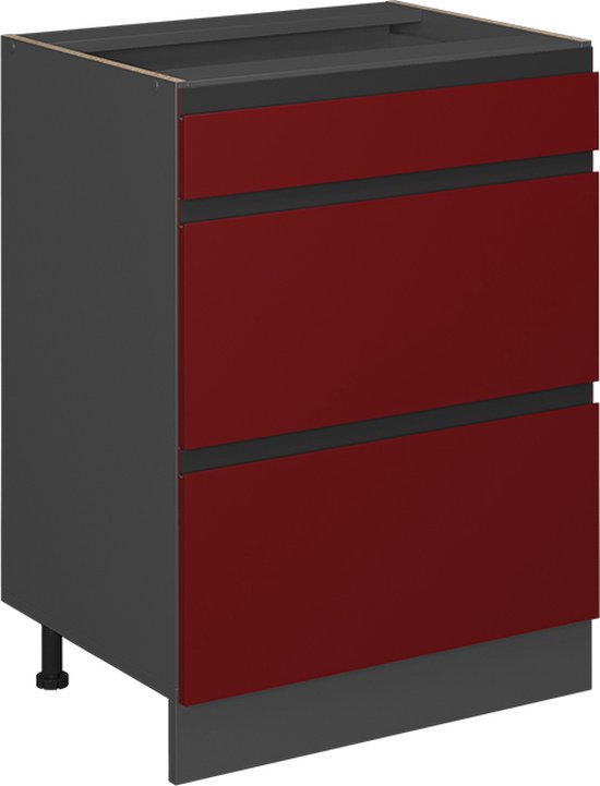 Vicco Élément bas de cuisine R- Line, Rouge/Anthracite, 60 cm en forme de J, avec tiroirs, sans plan de travail