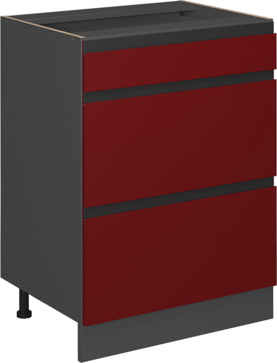 Vicco R-Line Keukenonderkast – 60 cm J-vorm, met laden, zonder werkblad Rood Rood/Antraciet