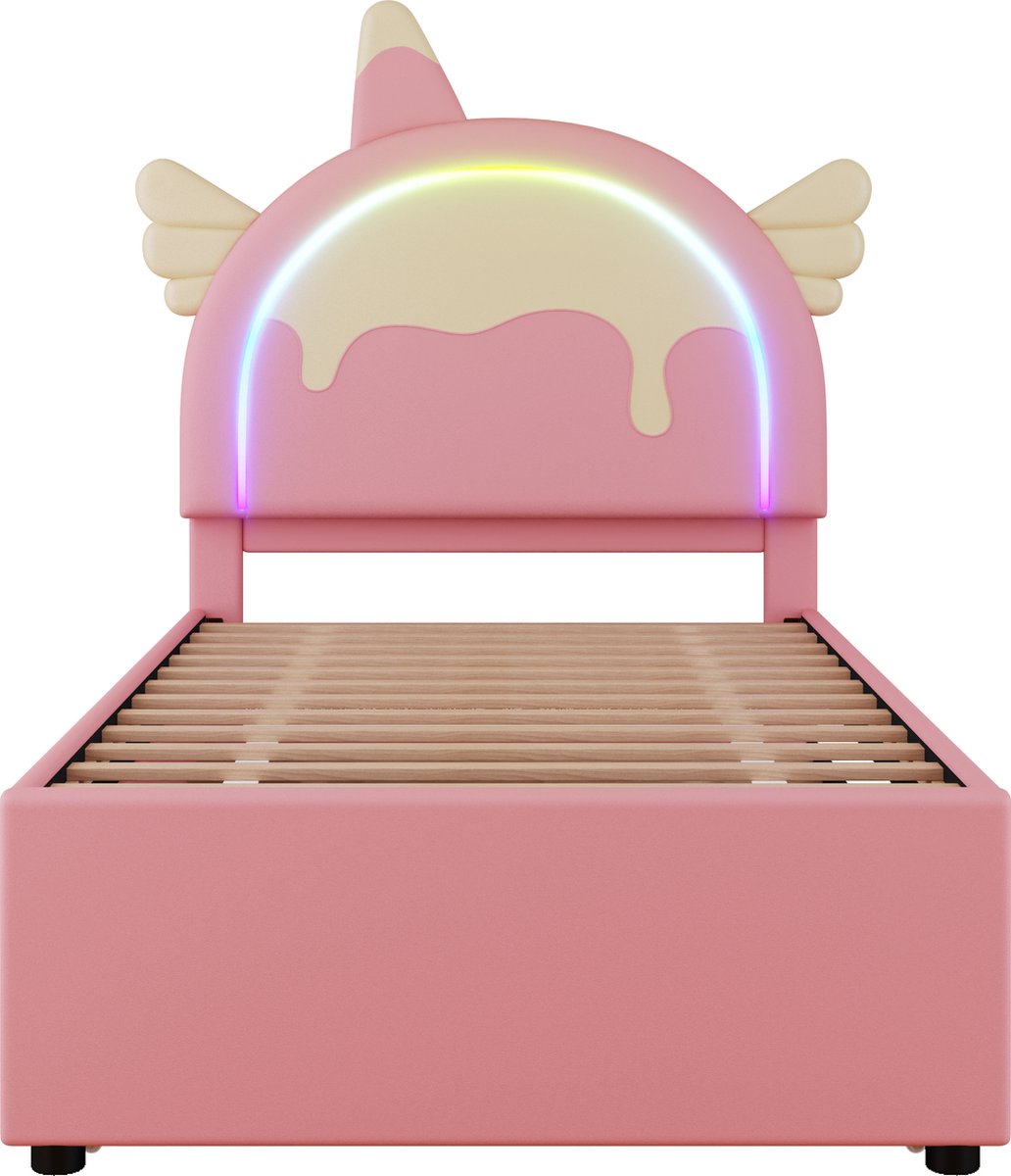 Sweiko Cartoon Kinderbed 90*200cm, Eenhoorn vorm, met LED verlichting, Uitgerust met Uitschuifbaar roll-out bed, PU materiaal, Roze — cadeau in Cadeau-ideeën - foto 7