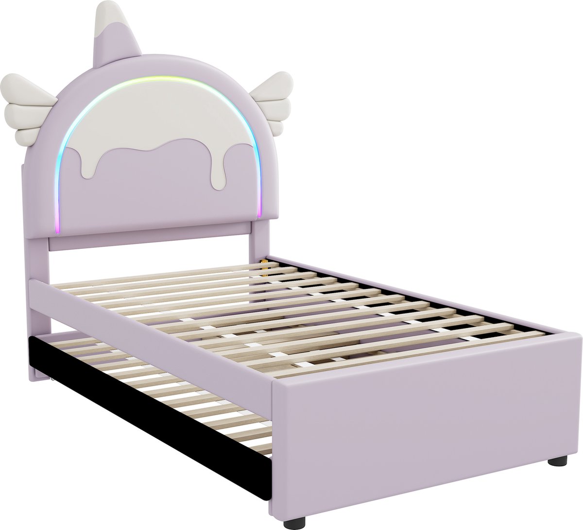 Sweiko Cartoon Kinderbed 90*200cm, Eenhoorn vorm, met LED verlichting, Uitgerust met Uitschuifbaar roll-out bed, PU materiaal, Violet — cadeau in Cadeau-ideeën - foto 2