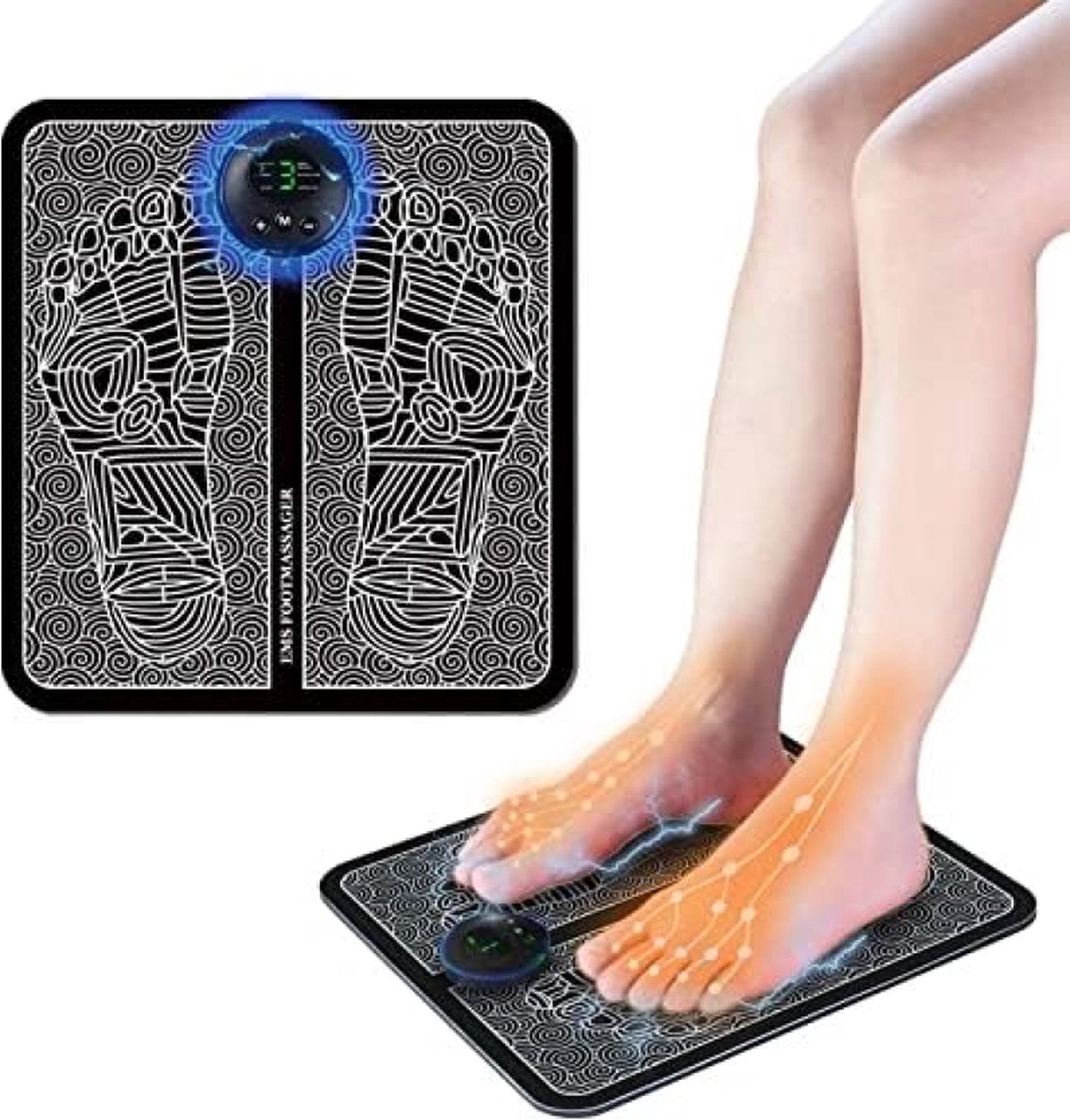 Goedkoopste EMS elektrische voetmassager, Elektronische Voet Massager voor Pijn en Circulatie voor Voeten en Benen Voetcirculatie Voet Stimulator Massager Mat Opvouwbaar Draagbaar,6 Modi,8 Niveaus