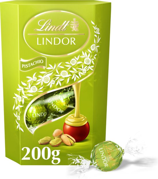 Foto: Lindt lindor pistache melkchocolade bonbons 200 gram 16 zacht smeltende chocolade bonbons