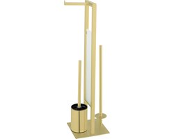WENKO Toiletbutler Rivalta RVS mat goud - Toiletborstel met houder, Toiletrolhouder en Reserverolhouder vrijstaand
