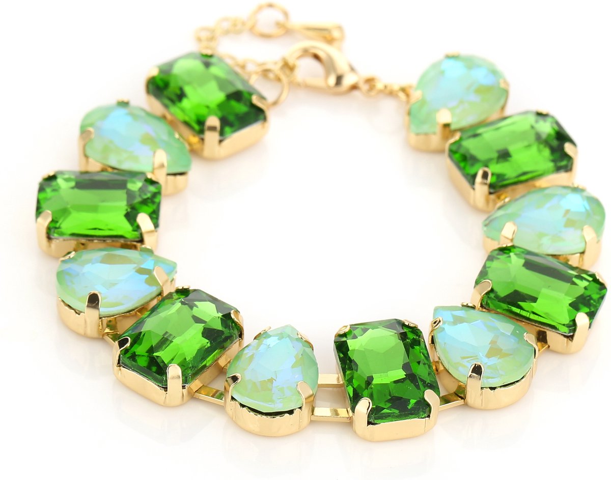 Michelle Bijou - Strass Armband - in Groene-Gouden kleuren