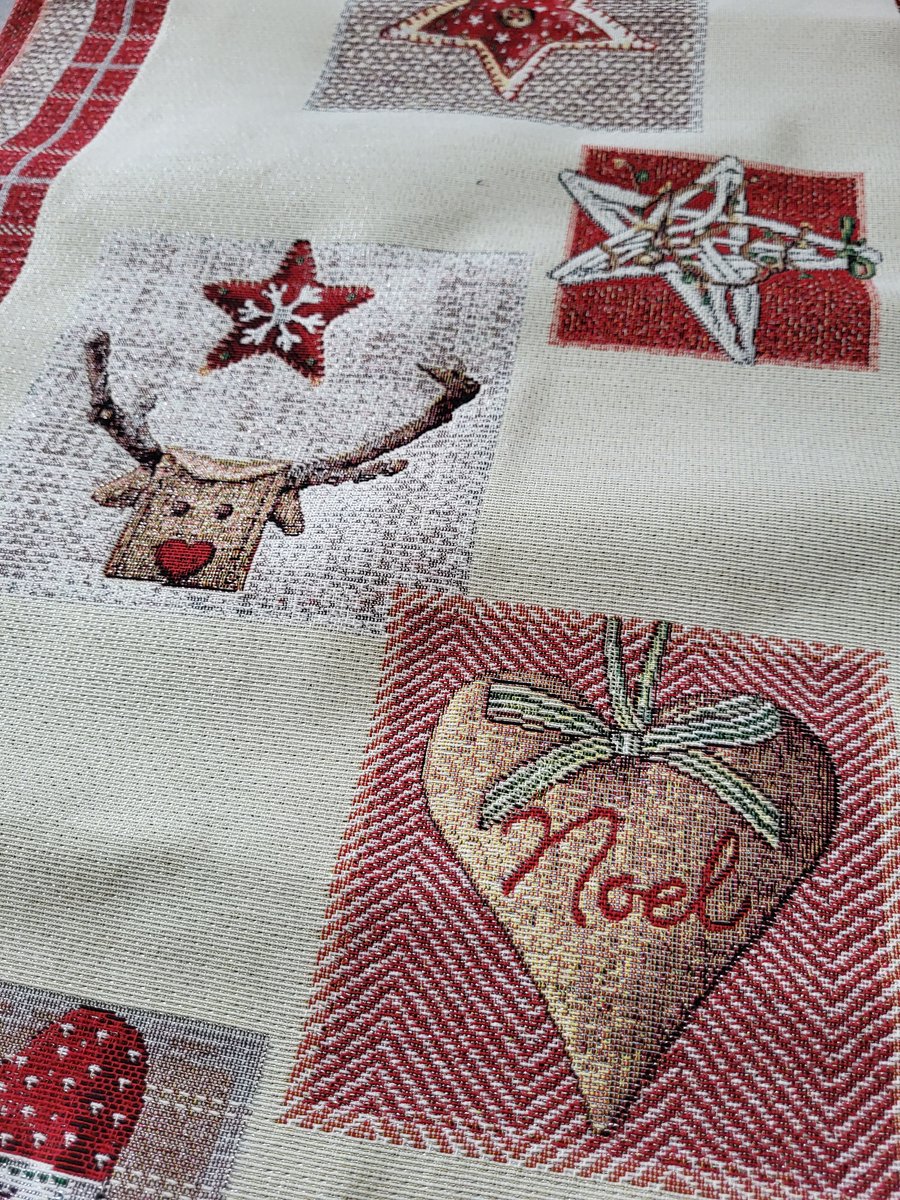 Tafelloper Gobelinstof Kerst Christmas Hearts Lurex 140*45cm