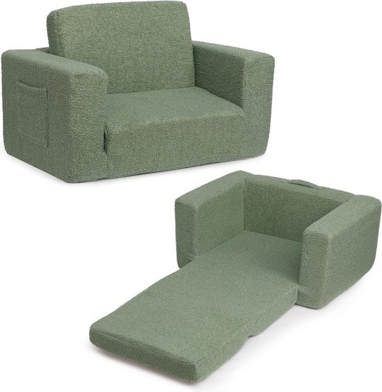 D&B Chaise Haute - Pour Enfants - Canapé - Canapé Pliable 2 en 1 - Canapé Câlin - Couleur Vert - Siège Enfant - Canapé Enfant - Jeu et Canapé-lit - Canapé Léger - Nettoyage Facile