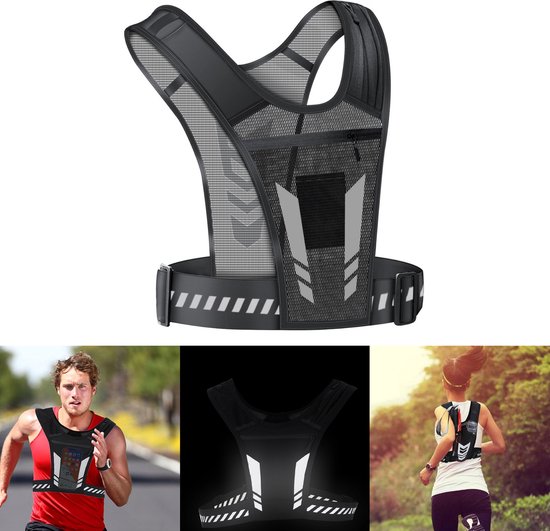 Hardloopverlichting - Reflecterend hardloopvest - voor hardloopvest - Heuptasje voor hardloopvest - running vest - hardloop loopvest – drinkvest rugzak -Reflecterend hardloopvest met bidonhouder voor fietsen - Verstelbare tailleband