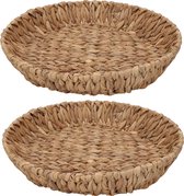 H&S Collection Broodmand - 2x - gevlochten riet - naturel - 35 x 35 x 6 cm