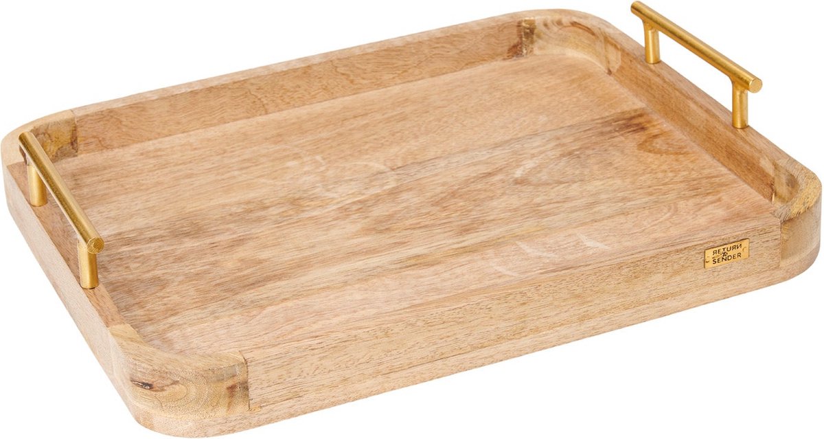 Return to Sender Dienblad - 28 x 35 cm - Hout en messing handvaten