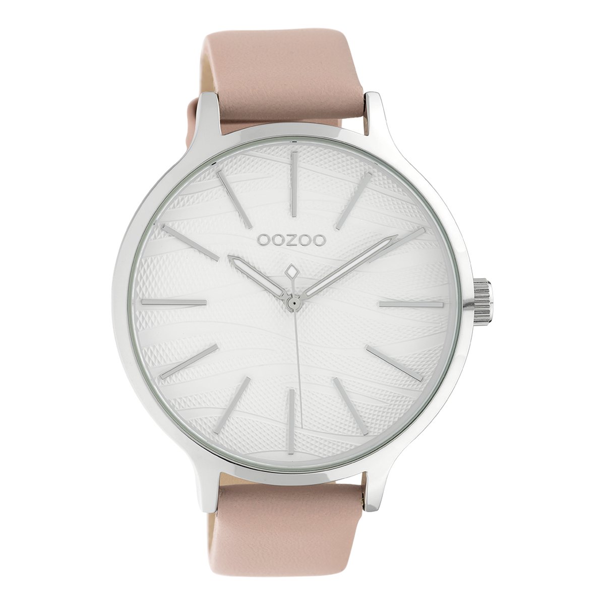 OOZOO Timepieces - Zilverkleurige horloge met roze leren band - C10122
