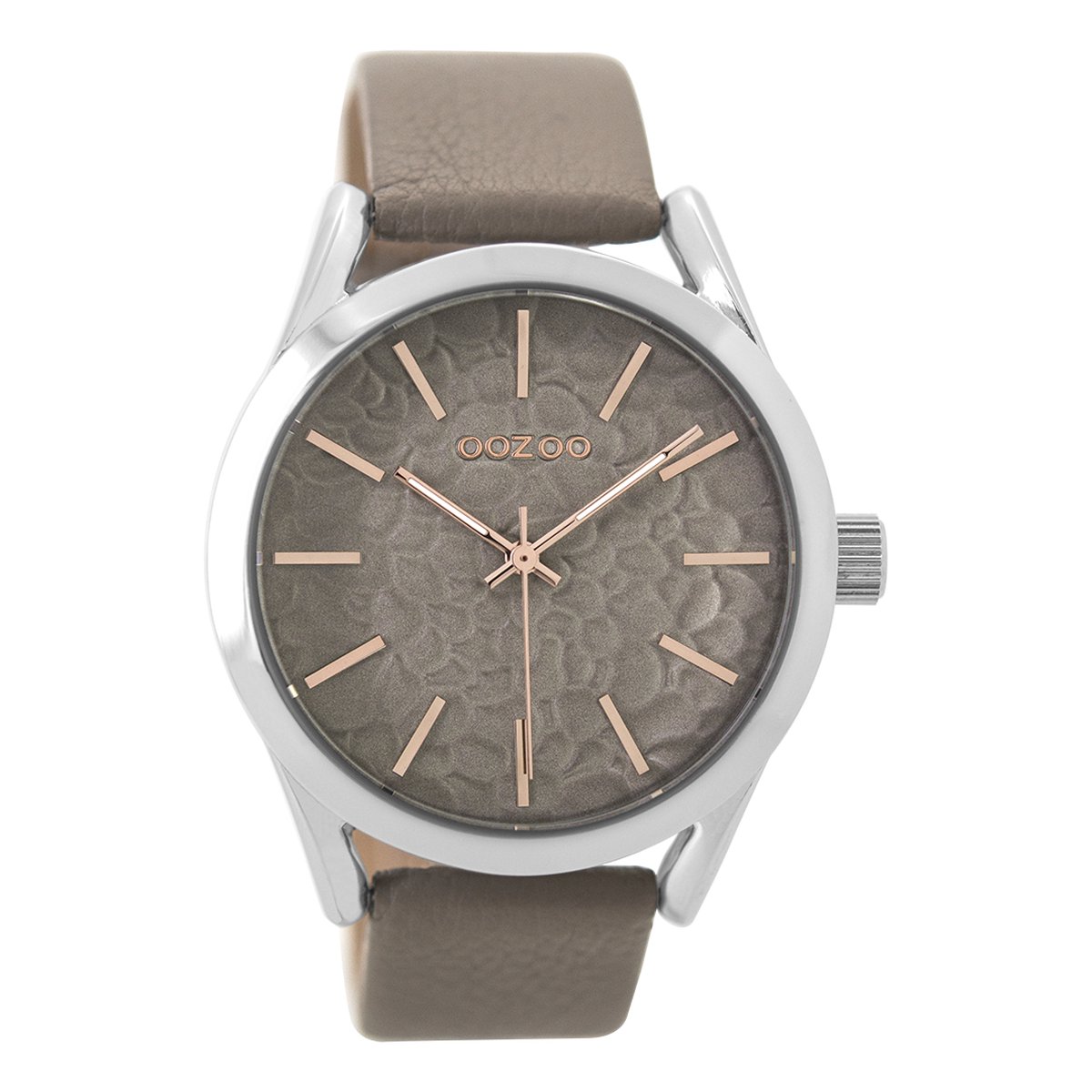 OOZOO Timepieces - Zilverkleurige horloge met taupe leren band - C9473