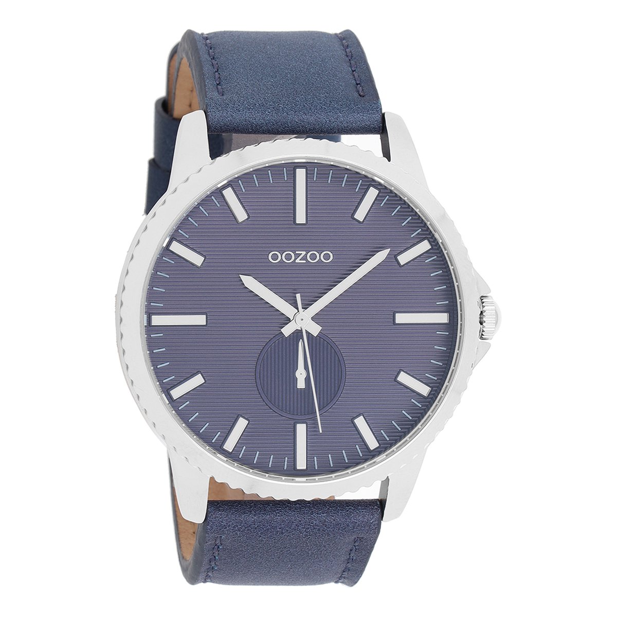 OOZOO Timepieces - Zilverkleurige horloge met avond blauwe leren band - C10332