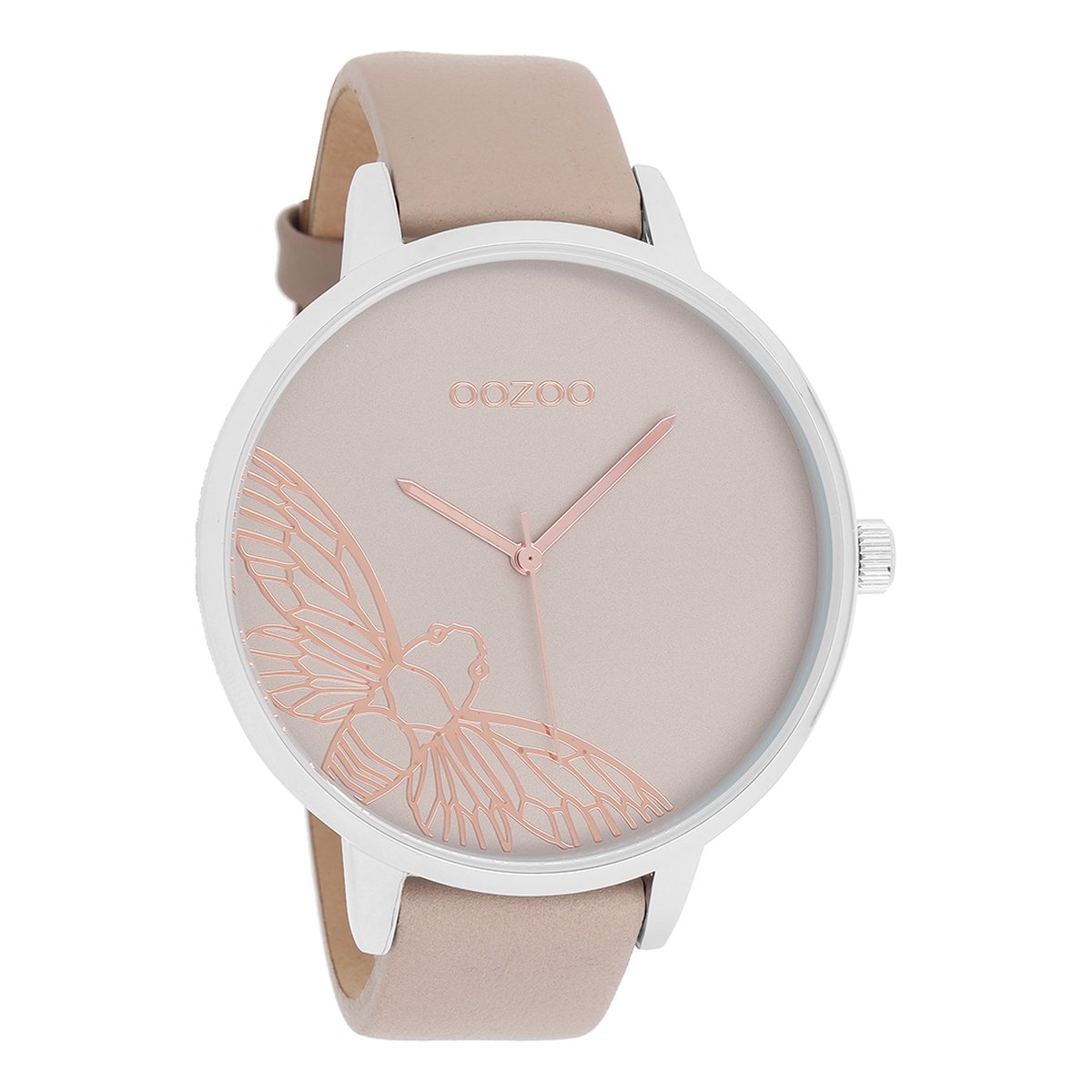 OOZOO Timepieces - Zilverkleurige horloge met taupe leren band - C10077