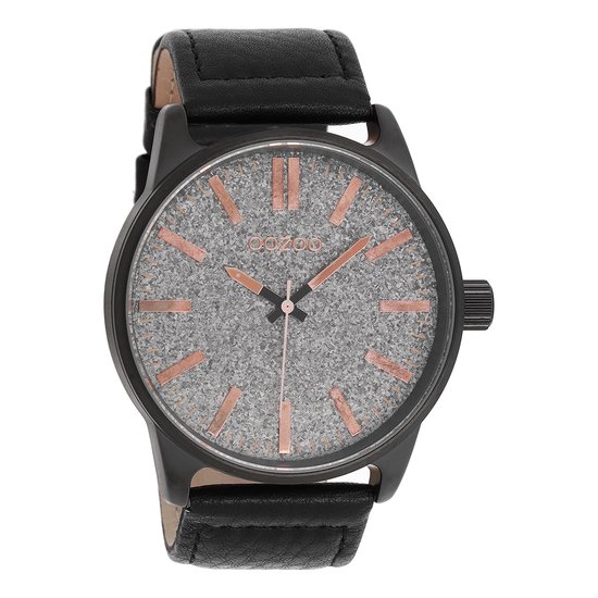 OOZOO Timepieces - Zwarte horloge met zwarte leren band - C9063