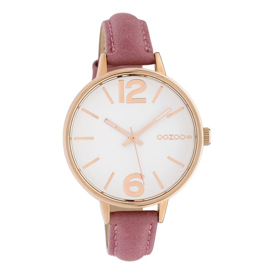OOZOO Timepieces - Rosé goudkleurige horloge met roze leren band - C10456