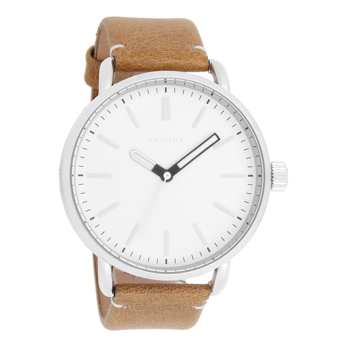 OOZOO Timepieces - Zilverkleurige horloge met camel leren band - C9631