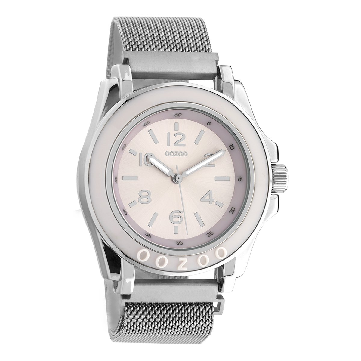 OOZOO Timepieces - Zilverkleurige horloge met zilverkleurige metalen mesh armband - C10739