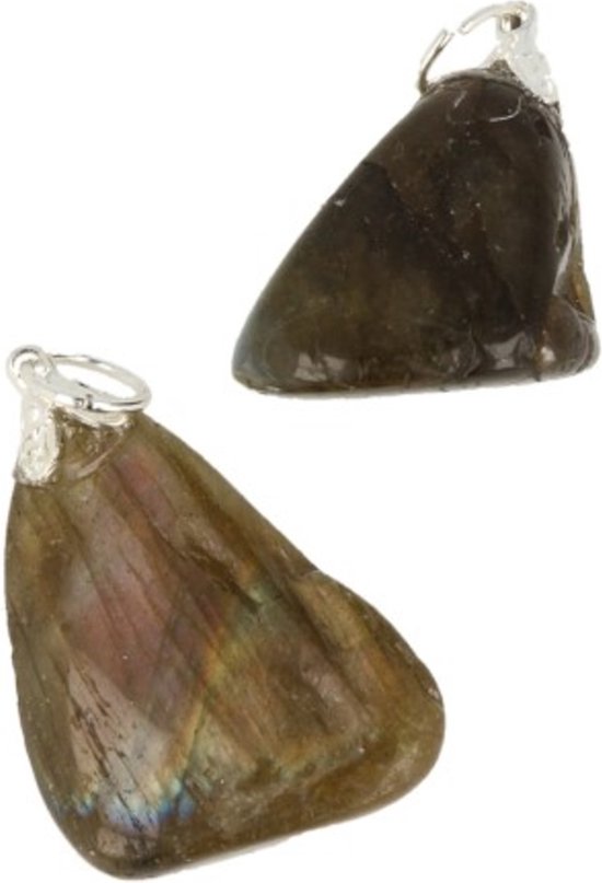 Edelsteen Hanger Labradoriet 3 Stenen - Zilver & Verguld - 20 x 4 mm