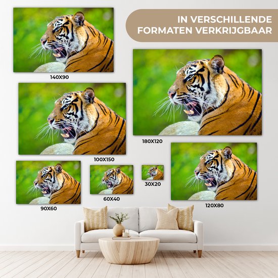 Roaring Tiger Canvas 180x120 cm - Tirage photo sur toile (Décoration murale salon / chambre) / Animaux Peintures sur toile XXL / Groot format!