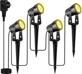 4 in 1 Garden Light with Ground Spike 1200lm 3000K Warm White Garden Spotlights - IP65 Waterproof Lawn Spotlight for Outdoor Lighting - Pack of 4