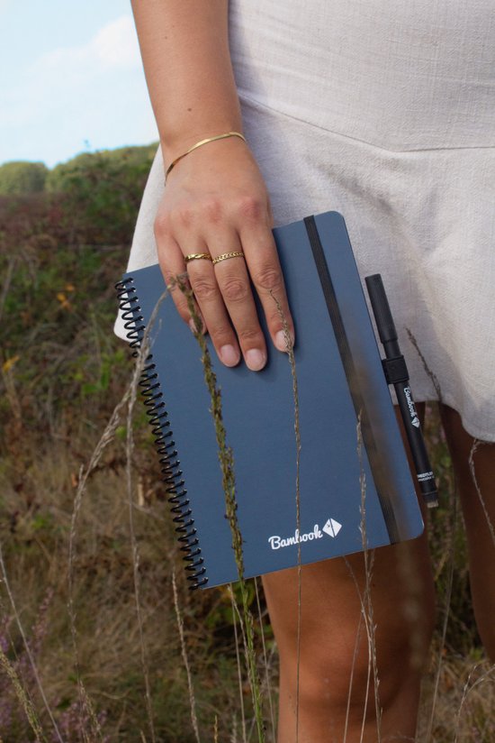 Cahier effaçable coloré Bambook - Blauw - Couverture souple - A5 - Ligné - Cahier tableau blanc durable et réutilisable - Avec 1 marqueur gratuit