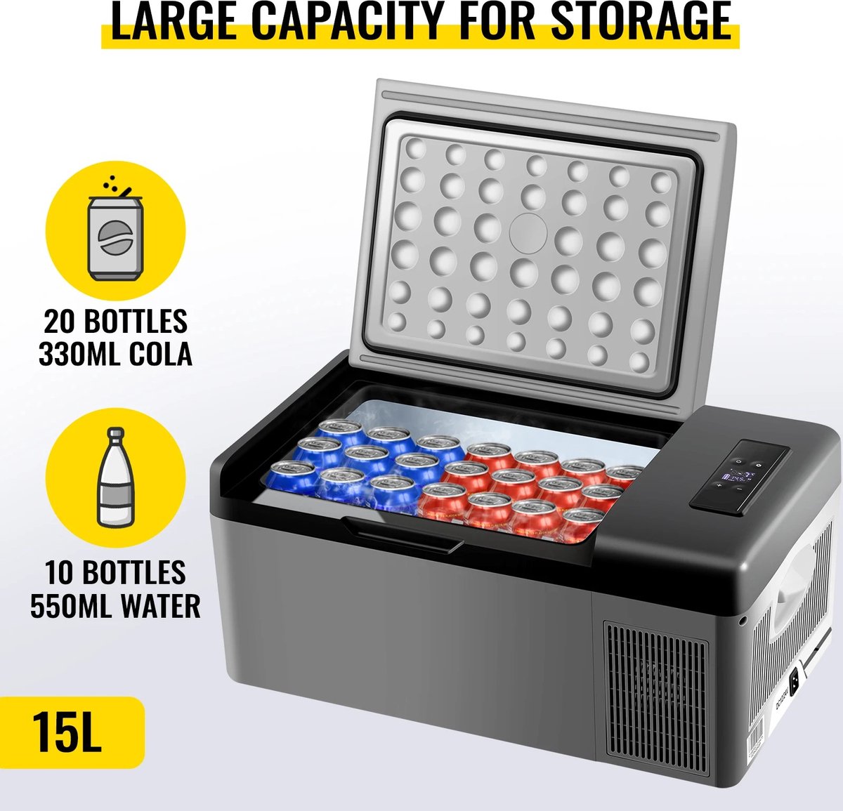 Mini Koelkast - Koelbox - Coolbox - Mini Vriezer - Koelen en vriezen - 15L - 12/24V - Grijs