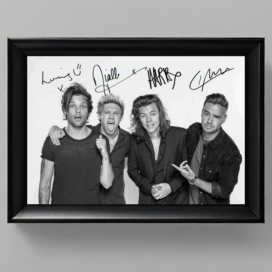 Autographe encadré One Direction – 15 x 10 cm dans un cadre Zwart Classique – Signature imprimée – Niall Horan, Liam Payne, Harry Styles, Louis Tomlinson et Zayn Malik – X Factor