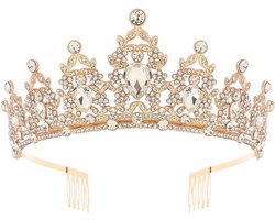 Luxe Gouden Kroon met Witte Diamanten – Perfect voor Verjaardagen, Huwelijksfeesten en Gala's