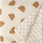 Hydrofiel Baby Dekentje Teddy Beertjes - Lente/Zomer/Herfst - Zachte Velvet Voering - Wiegdeken - Kinderwagen deken - 70x100 cm