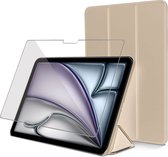 Geschikt voor iPad Air 13 inch 2025 M3 / 2024 & iPad Pro 12.9 (2022/2021/2020) - Hoesje + Screenprotector – Gehard Glas Cover + Shock Proof Case - Goud