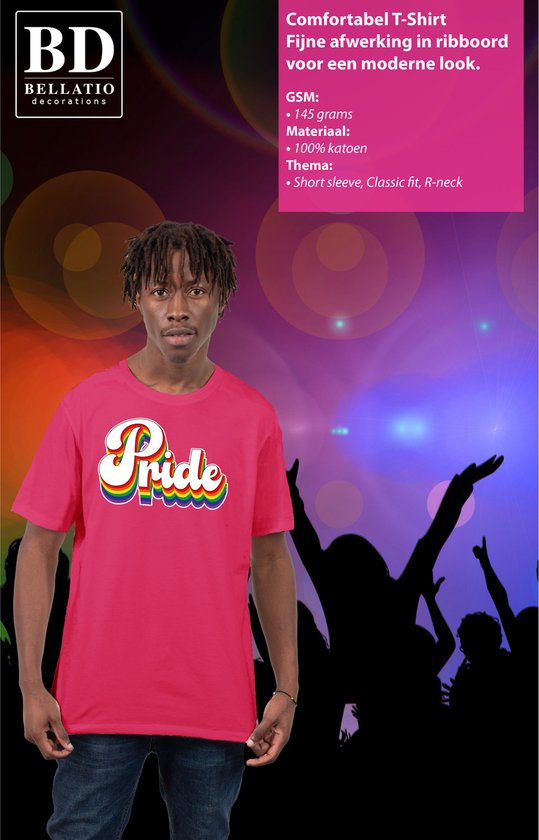 Bellatio Decorations T-shirt Gay Pride pour homme - fierté - rose fuchsia - arc-en-ciel - LGBTI XXL