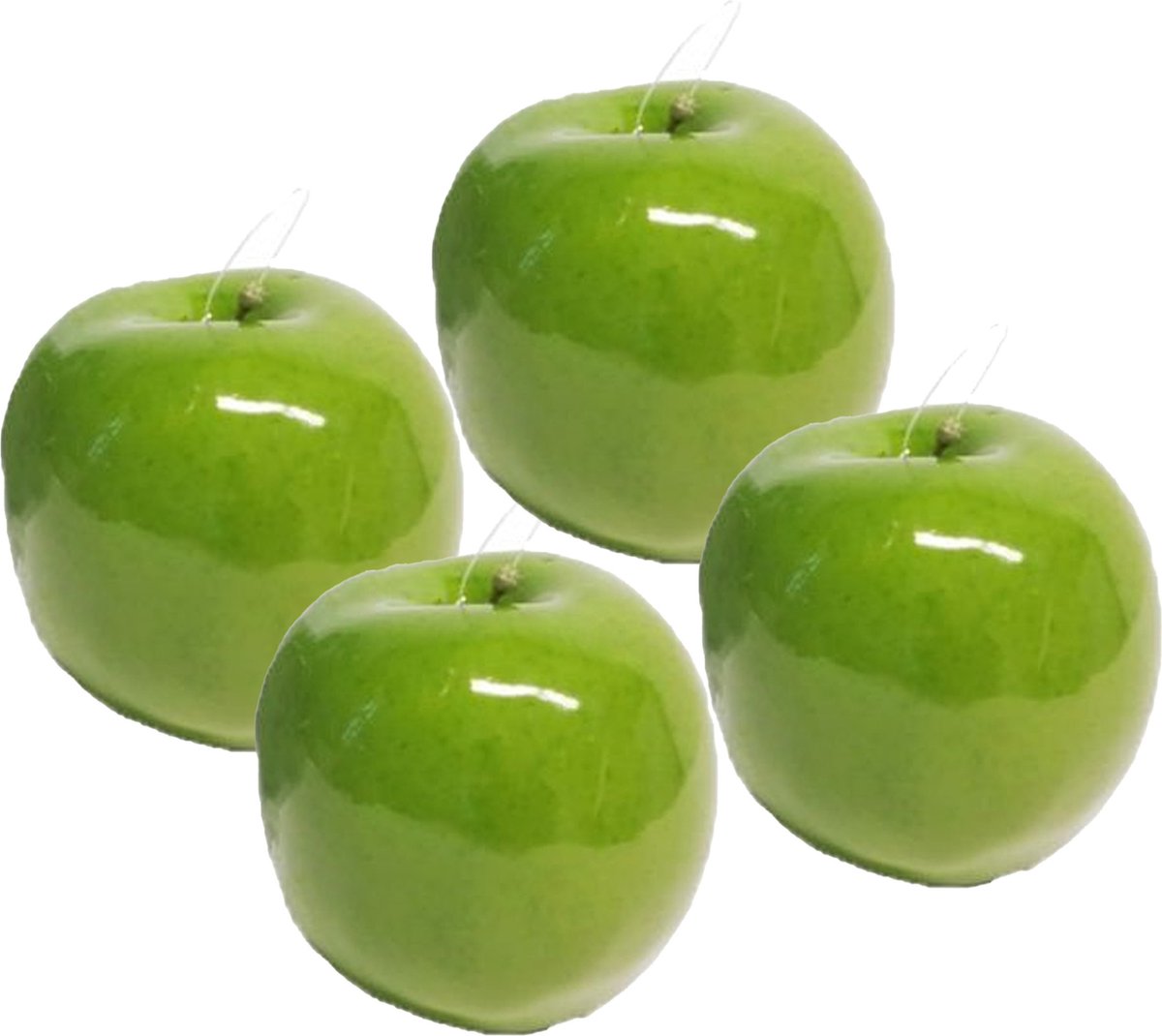 Bellatio Design Kunstfruit decofruit - appels - 4x stuks - ongeveer 9 cm - glimmend groen - Granny Smith