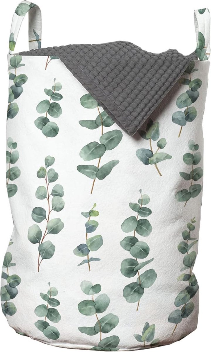Goedkoopste Eucalyptus waszak, aquarel zoals bladeren, wasmand met handgrepen trekkoordsluiting voor wassalons, 33 cm breed x 49 cm hoog, lauriergroen