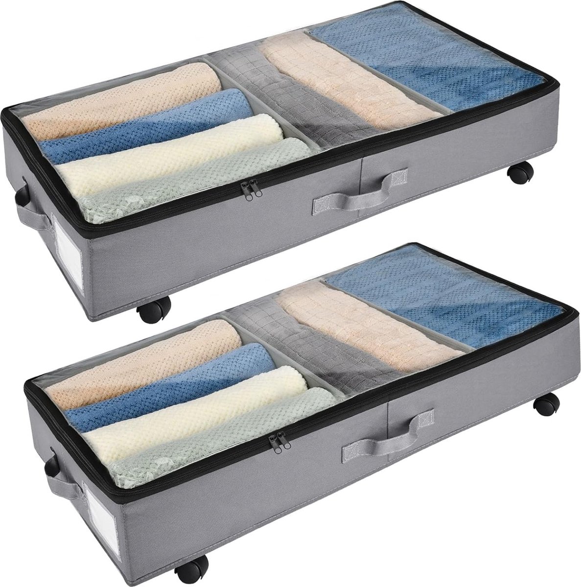 Opbergruimte voor onder het bed, met wieltjes, 360° rotatie en metalen frame, opvouwbare grote inhoud, vliesstoffen, opbergtas voor kleding, schoenen en dekens
