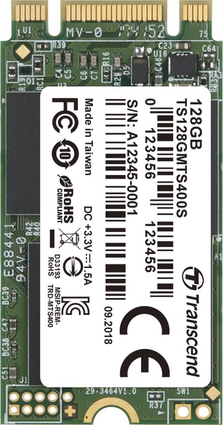 Transcend 400S SATA M.2 SSD 2242 harde schijf 128 GB M.2 SATA 6 Gb/s