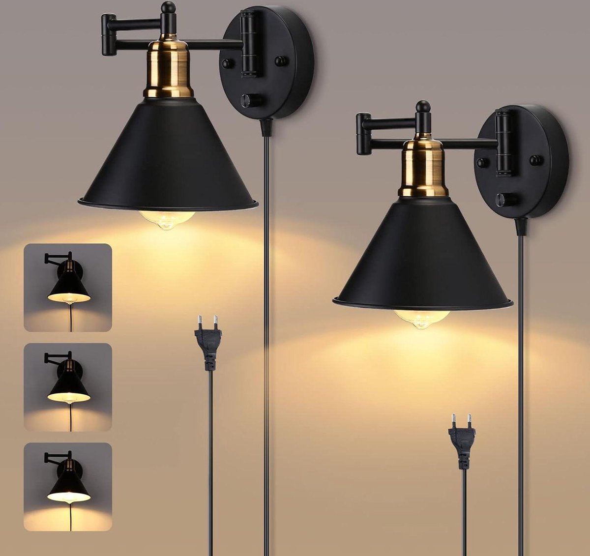 Applique Murale D'intérieur Vintage à Intensité Variable, Lampe Rétro Industrielle