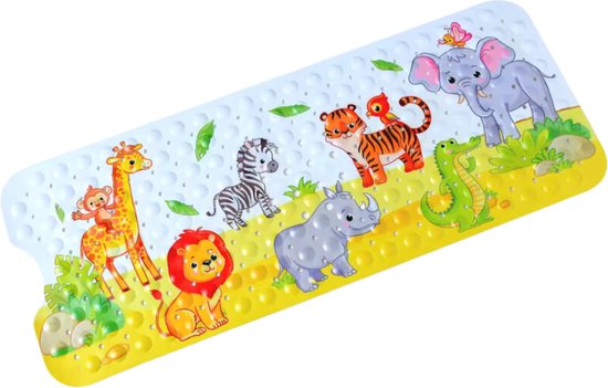 Badmat kind en baby - safari olifant giraf zebra neushoorn leeuw aap tijger - grote mat anti slip - antislip baby's kinderen - antislipmat - kinderbadmat babybadmat douchemat douche badkamer - groot -wasbaar