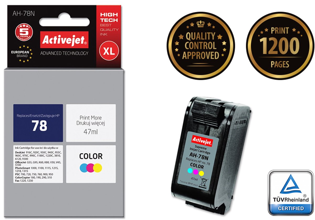 Compatibele inktcartridge Activejet AH-78N Cyaan/Magenta/Geel