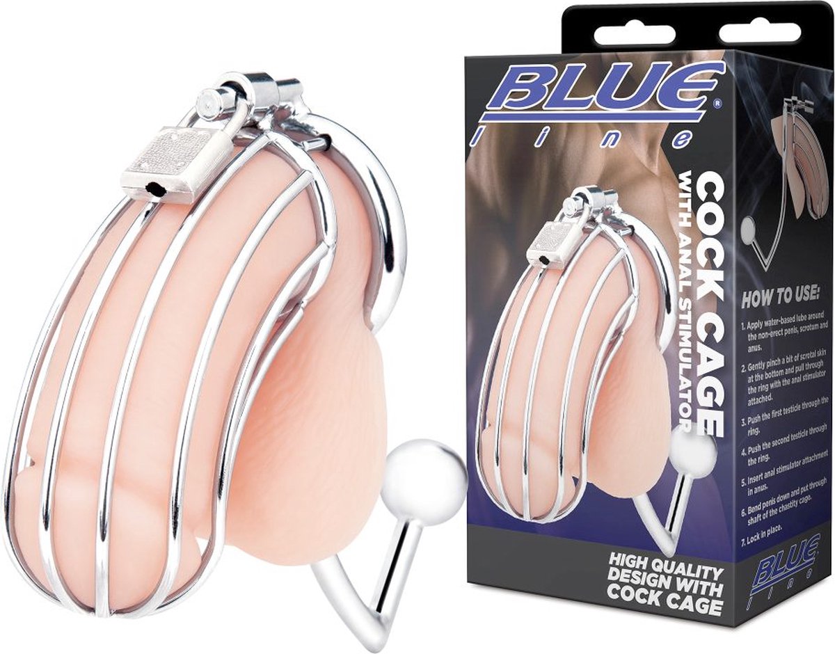 Goedkoopste Blueline - Cock Cage With Anal Stimulator Kuisheidskooi - Zilverkleurig