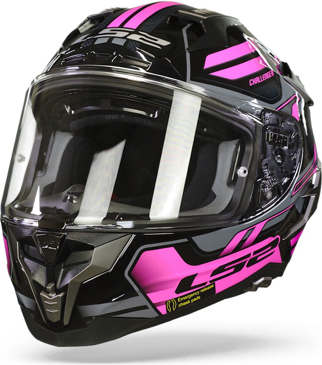 LS2 Helm Challenger Spin FF327 titanium / roze maat L