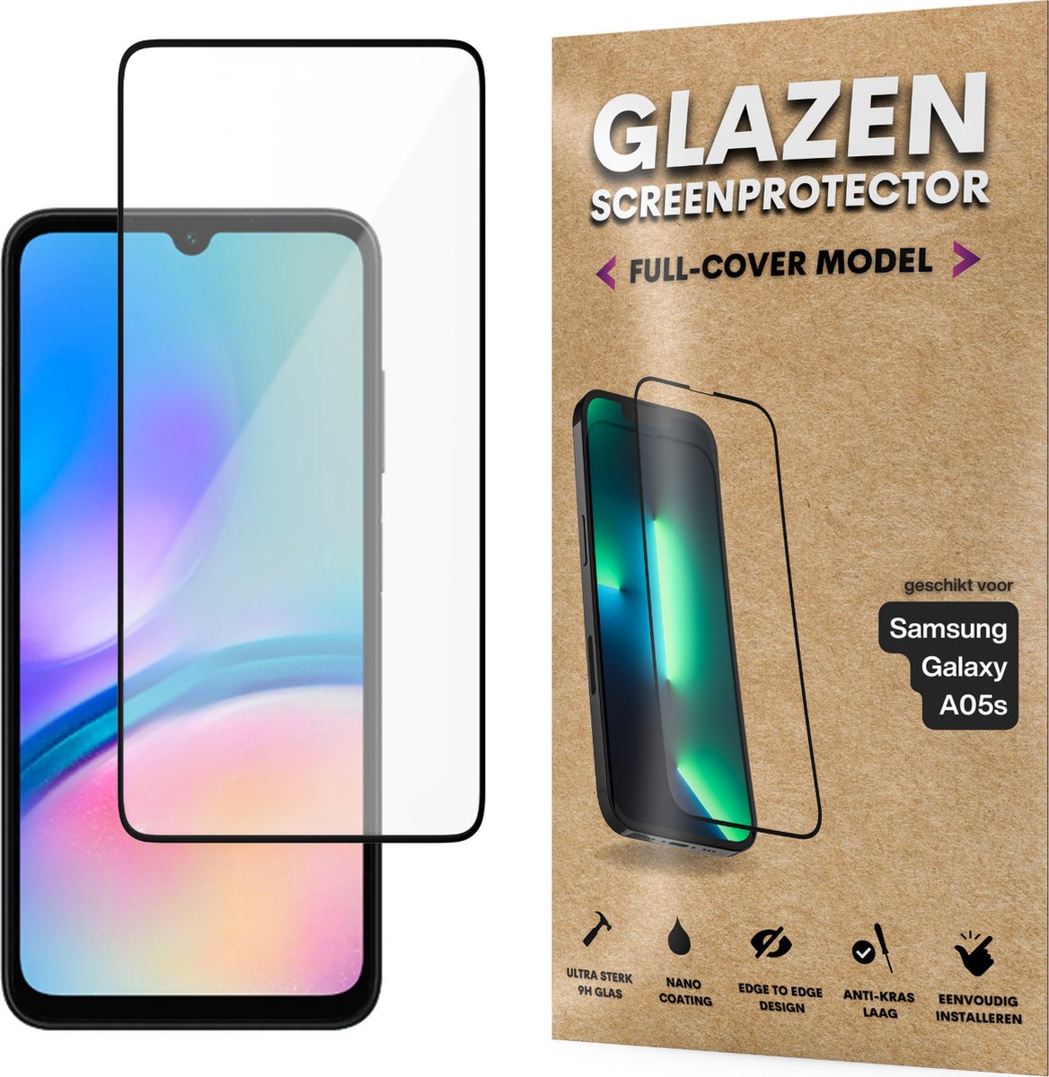 Screenprotector - Geschikt voor Samsung Galaxy A05s - Gehard Glas - Full Cover Tempered Glass - Case Friendly