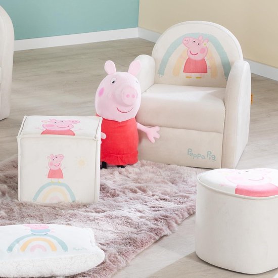 roba Kinderfauteuil in Peppa Pig Ontwerp - Stoel met Armleuning voor Meisjes & Jongens vanaf 18 Maanden - Draagvermogen tot 80 kg - Fluweelbekleding in Beige