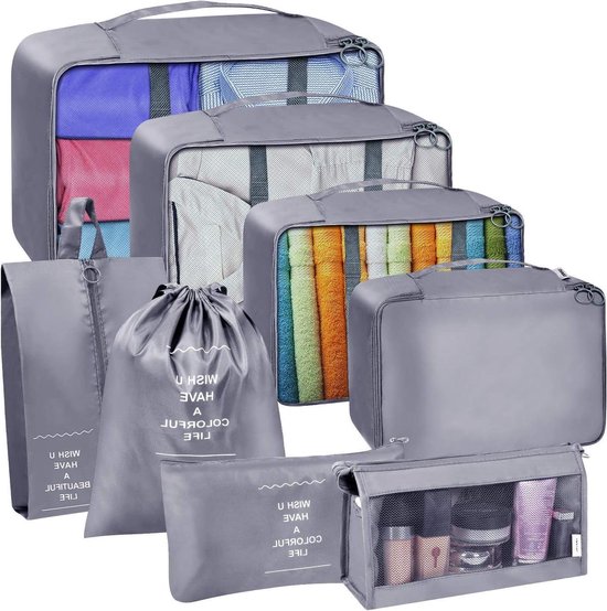 20 Stuks Reistassen Organizer Set, Waterdichte Opbergzakken met Rits voor Kleding, Ondergoed, Schoenen - 5 Maten (20x30cm tot 40x50cm