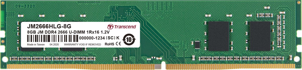 Transcend JetRAM - DDR4 - 8 GB - DIMM 288-PIN - 2666 MHz / PC4-21300 - CL19 - 1.2 V - niet-gebufferd - niet-ECC