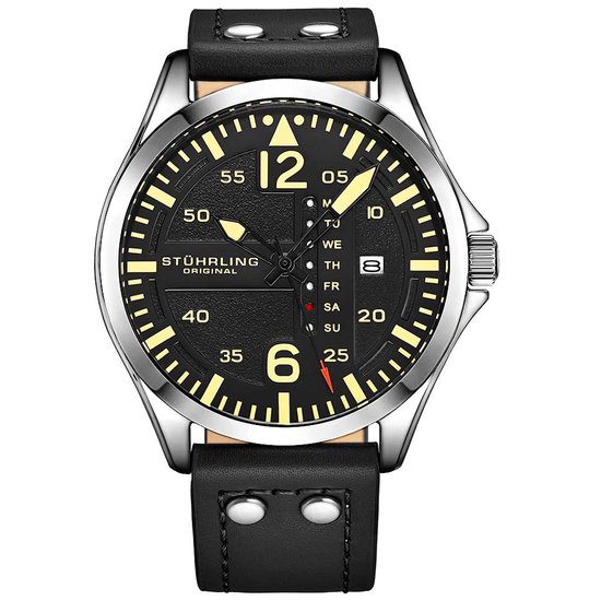 Foto: St hrling aeronaut 3916 quartz 43mm aviator horloge horloge heren horloges voor mannen waterdicht 10 atm alligator gestempelde leren band