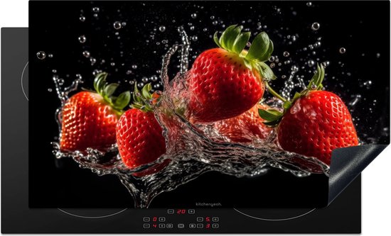 KitchenYeah® Protection plaque induction 90x52 cm - Fraise - Eau - Fruit - Rouge - Protege plaque de cuisson - Couvre plaque induction - Protecteur d'induction - Cuisine