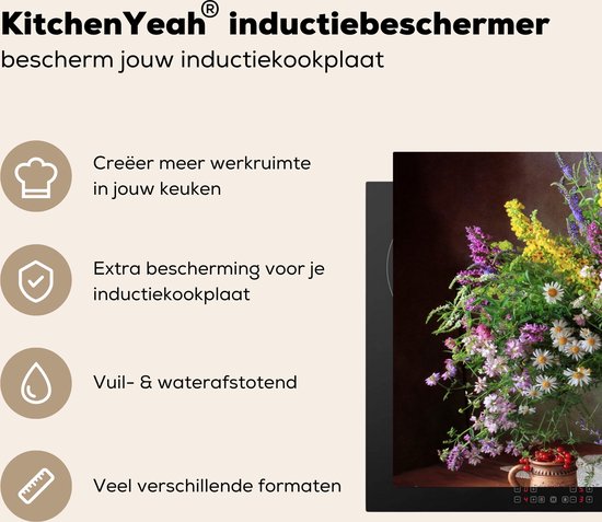 KitchenYeah® Protection plaque induction 77x51 cm - Nature morte - Bouquet - Fleurs - Protege plaque de cuisson - Couvre plaque induction - Protecteur d'induction - Cuisine